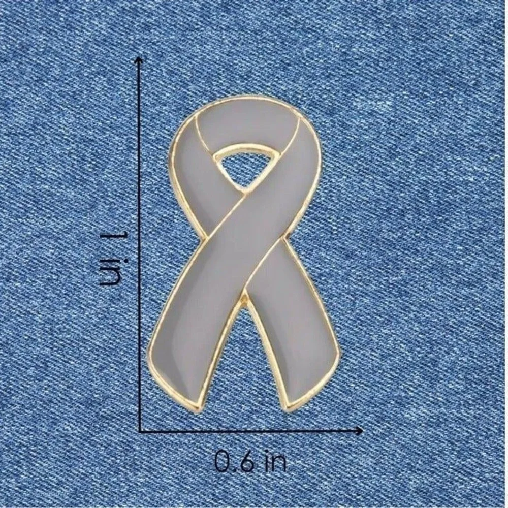 Grey Awareness Ribbon Enamel Pin Gold Tone Brain Cancer Diabetes Support